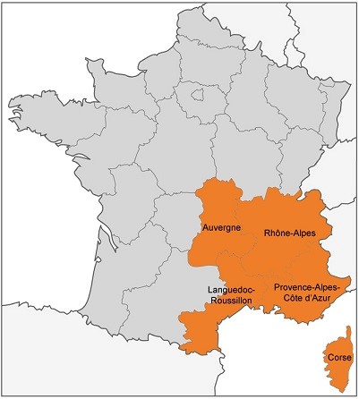 région sud est carte